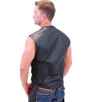 Triple Side Strap Leather Club Vest w/No Collar & Full Back #VM645CSL