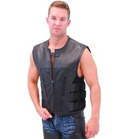 Triple Side Strap Leather CCW Club Vest w/No Collar & 1 Piece Back #VM645CSL