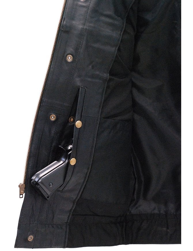 unik premium leather jacket gun pocket safety