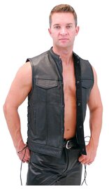 Men's Side Lace Buffalo Leather Club Vest w/1 Piece Back #VM685BSF