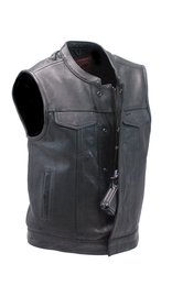 Soft Naked Leather Snap & Zip CCW Club Vest w/1 Piece Back #VM689NOC