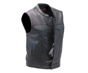 Soft Ultra Premium Leather Snap & Zip Club Vest w/1 Piece Back #VM689NOC