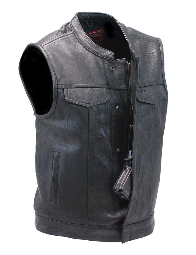 Soft Naked Leather Snap & Zip CCW Club Vest w/1 Piece Back #VM689NOC ...