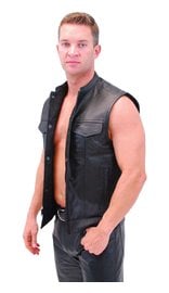 Men's Snap & Zip Buffalo Leather Club Vest w/1 Piece Back #VM690GZK