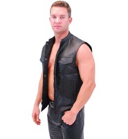 Men's Snap & Zip Buffalo Leather Club Vest w/1 Piece Back #VM690GZK