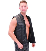 Men's Snap & Zip Buffalo Leather Club Vest w/1 Piece Back #VM690GZK