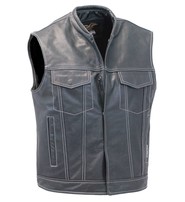 Jamin Leather Men's White Stitch Black Leather Club Vest w/1 Piece Back #VM904GNWK