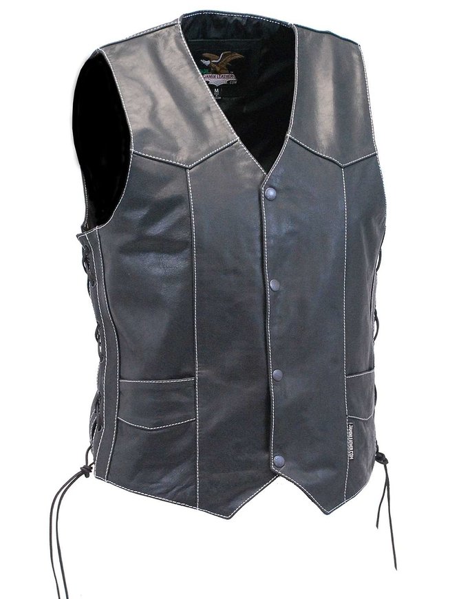 Jamin Leather Men's White Stitch Side Lace Concealed Pocket Vest w/Full Back #VM905LGNWK