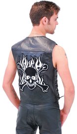 Skull Patch Leather Biker Vest #VM908SK