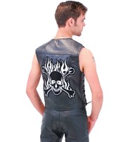 Skull Patch Leather Biker Vest #VM908SK