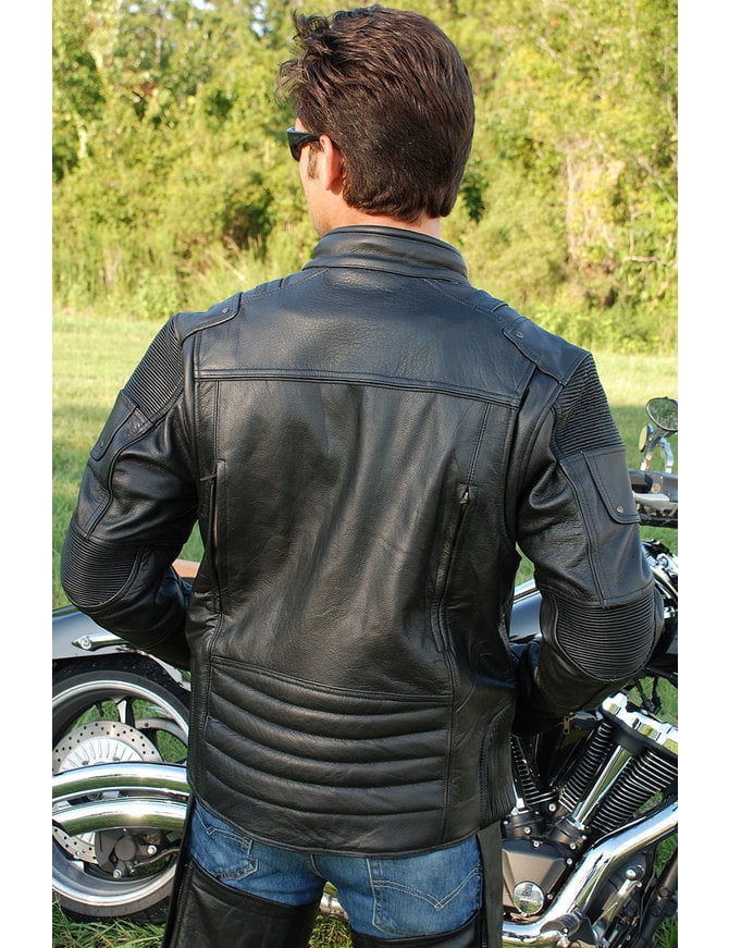 Men's Ultimate Black Racer Vented Motorcycle Jacket w/Concealed  Pockets #M6633RVZK