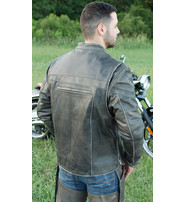 Jamin Leather® Vintage Brown Leather Vented Motorcycle Jacket - Scooter Style #MA4170ZDN