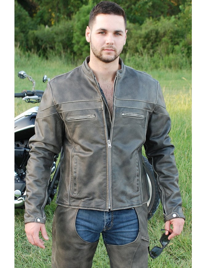 Jamin Leather® Vintage Brown Leather Vented Motorcycle Jacket - Scooter Style #MA4170ZDN