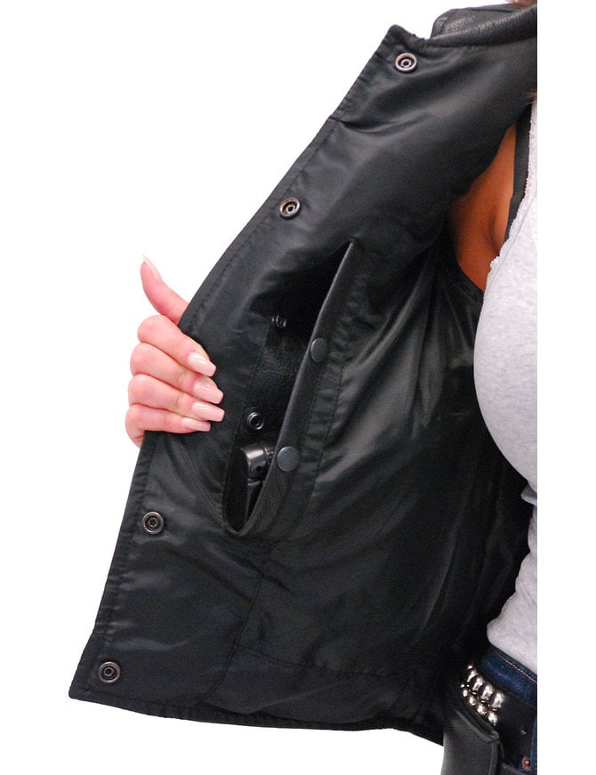 Jamin Leather Women's Long Leather Club Vest w/1 Piece Back #VL10140GK