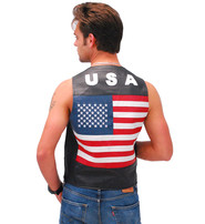 USA Flag Leather Vest - Lightweight #VM2USA
