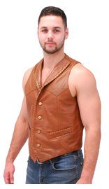 Jamin Leather® Light Brown Vintage Waxy Lambskin Western Whip Stitch Vest #VM2061WN (M-L)