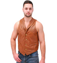 Jamin Leather® Light Brown Vintage Waxy Lambskin Western Whip Stitch Vest #VM2061WN