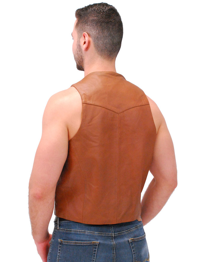 Jamin Leather® Light Brown Vintage Waxy Lambskin Western Whip Stitch Vest #VM2061WN