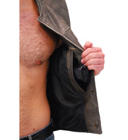 Jamin Leather® Vintage Brown Leather Club Vest w/Dual Concealed Pockets #VMA1015DN