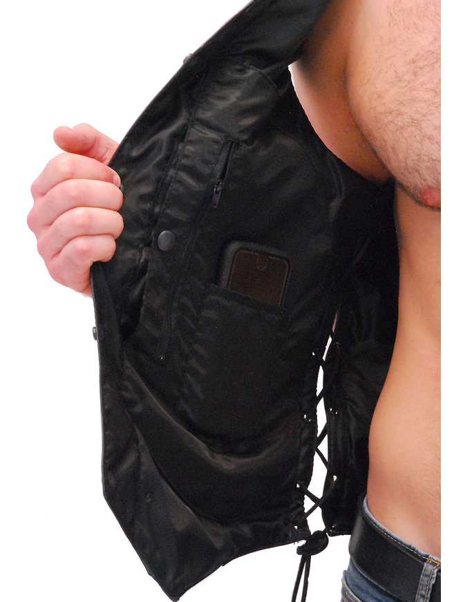 Men's Vintage Gray Side Lace Leather Concealed Pocket Vest #VMA6717LGY