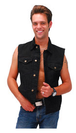 Black Denim Button Up Club Vest w/Concealed Pocket & Shirt Collar #VMC5150K (S-2X)