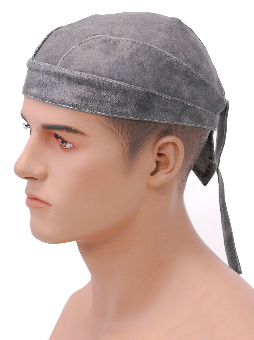 Vintage Gray Leather Skull Cap #BAND9206DGY - Jamin Leather™