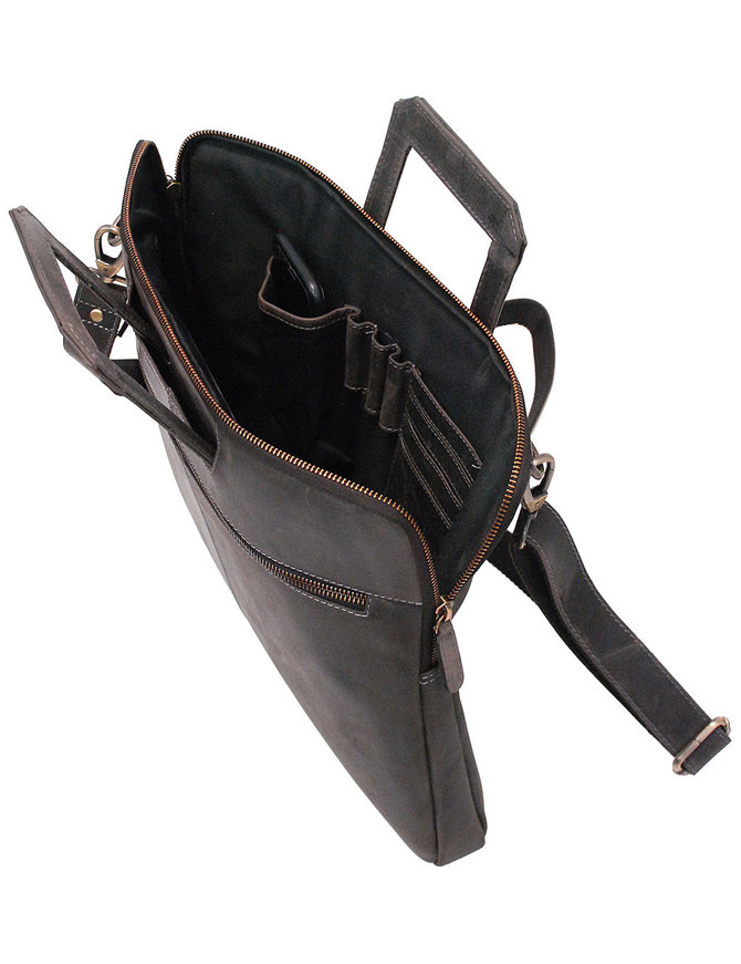 Slim Vintage Black Leather Briefcase #BC163010K