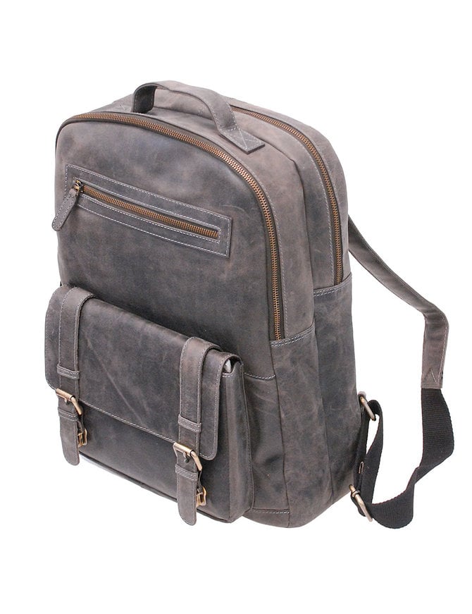 Vintage Gray/Black Leather Laptop Backpack #BP163170K
