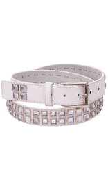 Jamin Leather® White Leather Rhinestone studded Belt #BT8001WCRY