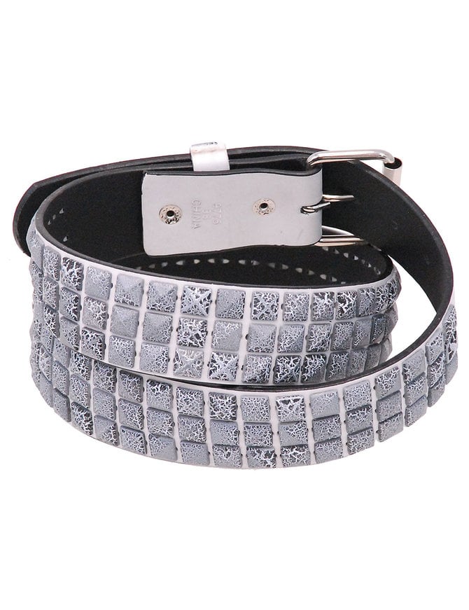 Jamin Leather Triple Row Gray Crackle Studded White Belt #BT9775WSGY