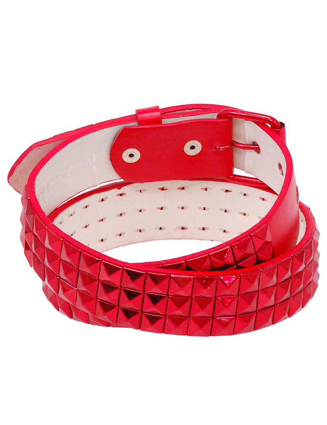 Jamin Leather Triple Row Red Studded Leather Belt #BTBY1362R