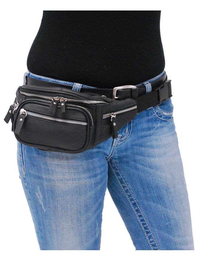 silver leather fanny pack