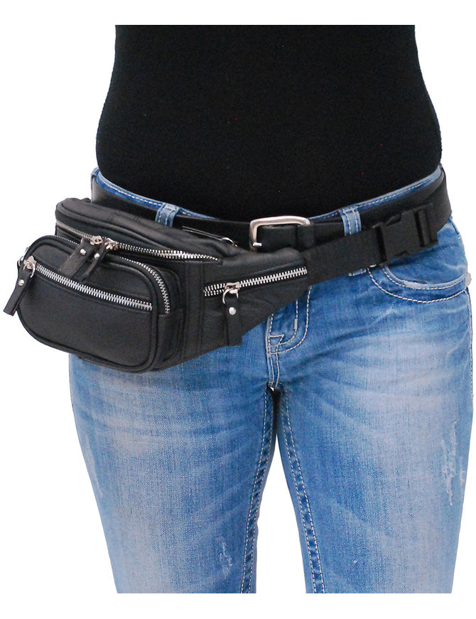 black fanny pack leather