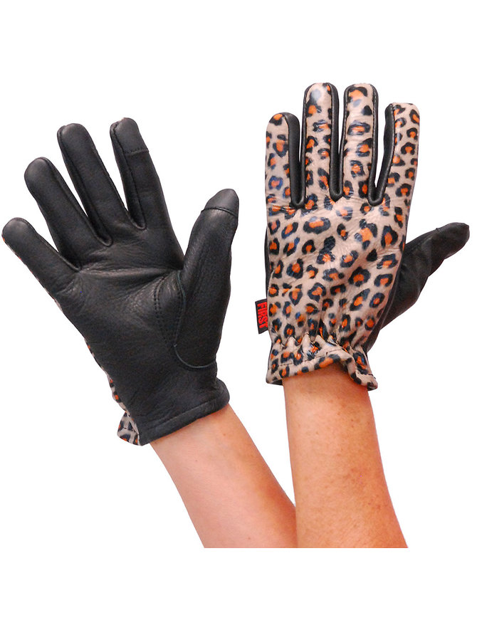 Women's Leopard Leather Motorcycle Gloves #GL3015LEOP - Jamin Leather®