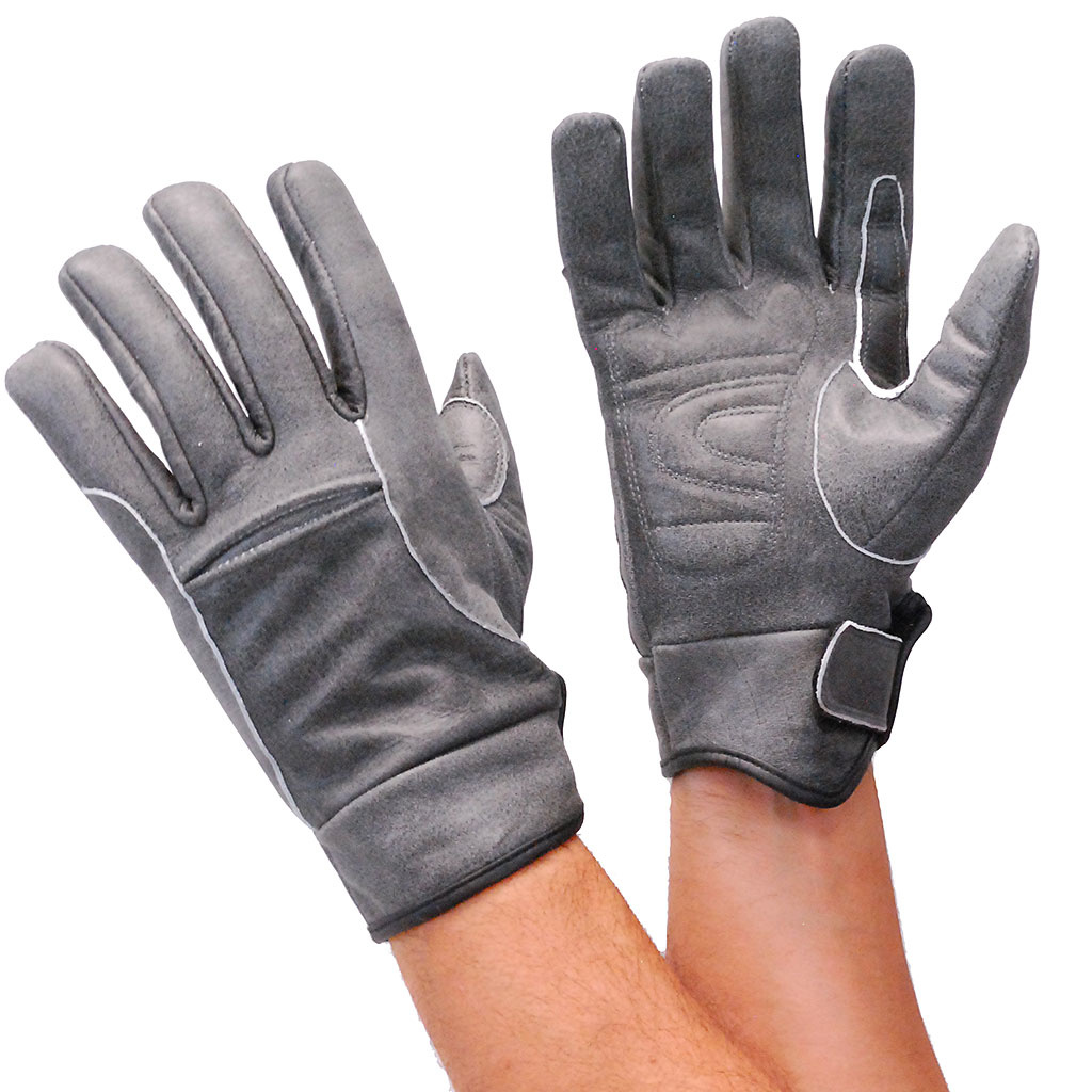 long gray leather gloves
