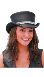 Crystal Band Black Leather Tophat #H56505KCRY
