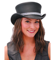 Crystal Band Black Leather Top Hat #H56505KCRY