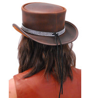 Crystal Band Brown Leather Tophat #H56515NCRY