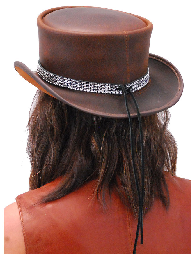 Crystal Band Brown Leather Tophat #H56515NCRY
