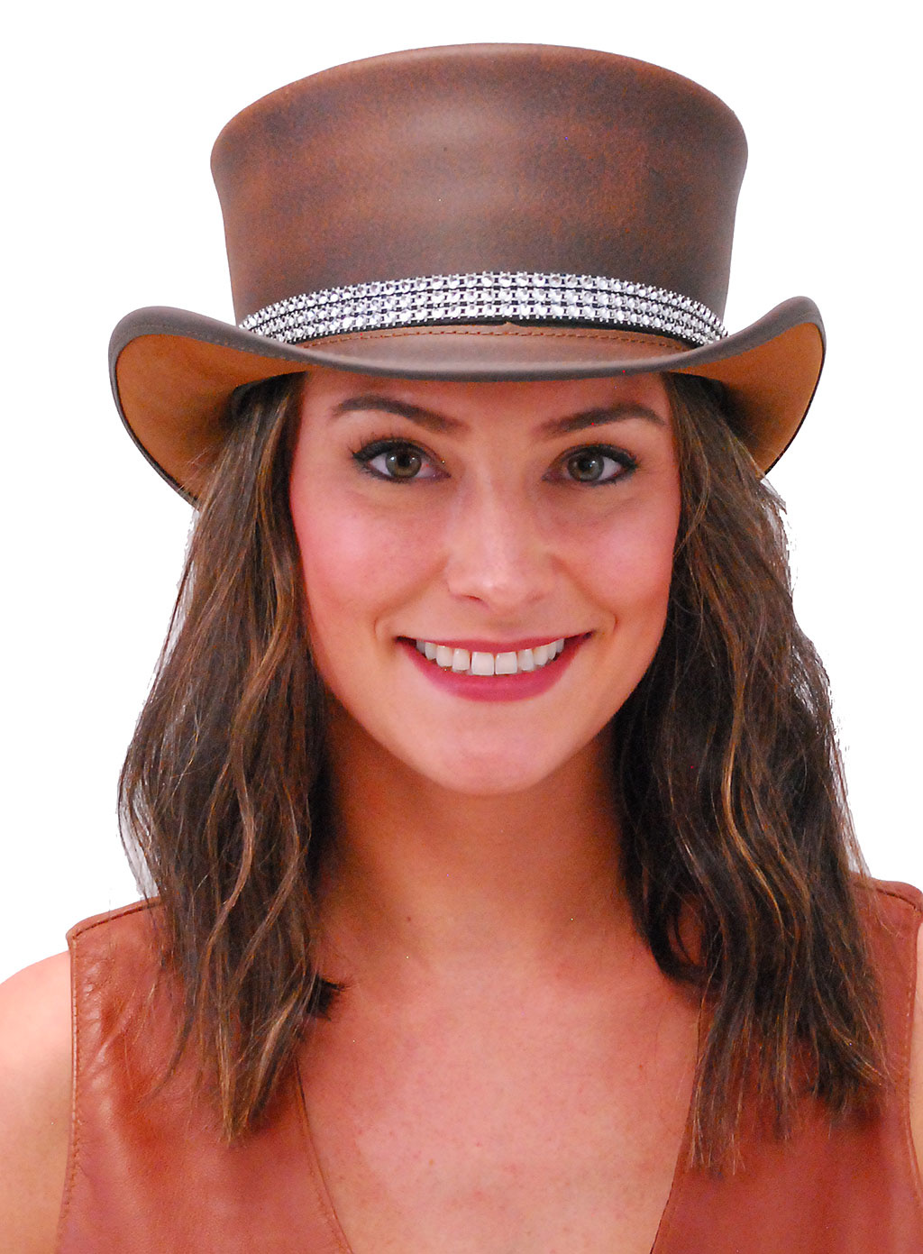 brown leather top hat