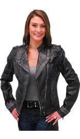 Milwaukee Women's Vintage Black Studded Motorcycle Jacket #LA28400SK