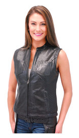 First MFG Ladies Lambskin Leather Concealed Pocket Zip Club Vest #VL5130GZK (S-2X)