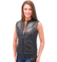 First MFG Ladies Lambskin Leather Concealed Pocket Zip Club Vest #VL5130GZK