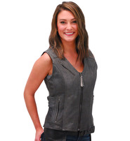 Women's Gray Double Side Buckle Zip Vest Concealed Pocket #VL10372GVGY