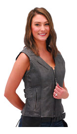 Women's Gray Double Side Buckle Zip Vest Concealed Pocket #VL10372GVGY