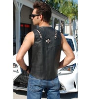 Unik Hand Lace and Indian Bead Inlay Men's Leather Vest #VM641BDK