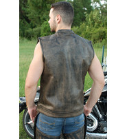 Vintage Brown Leather Concealed Pocket Club Vest #VM6401ZGN