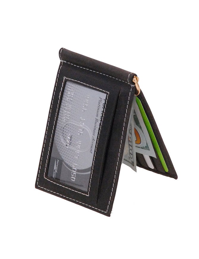 Vintage Black Leather Money Clip Wallet #W513170KID