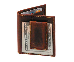 Mens Leather Card Holder with Money Clip MIN-2107 Brown