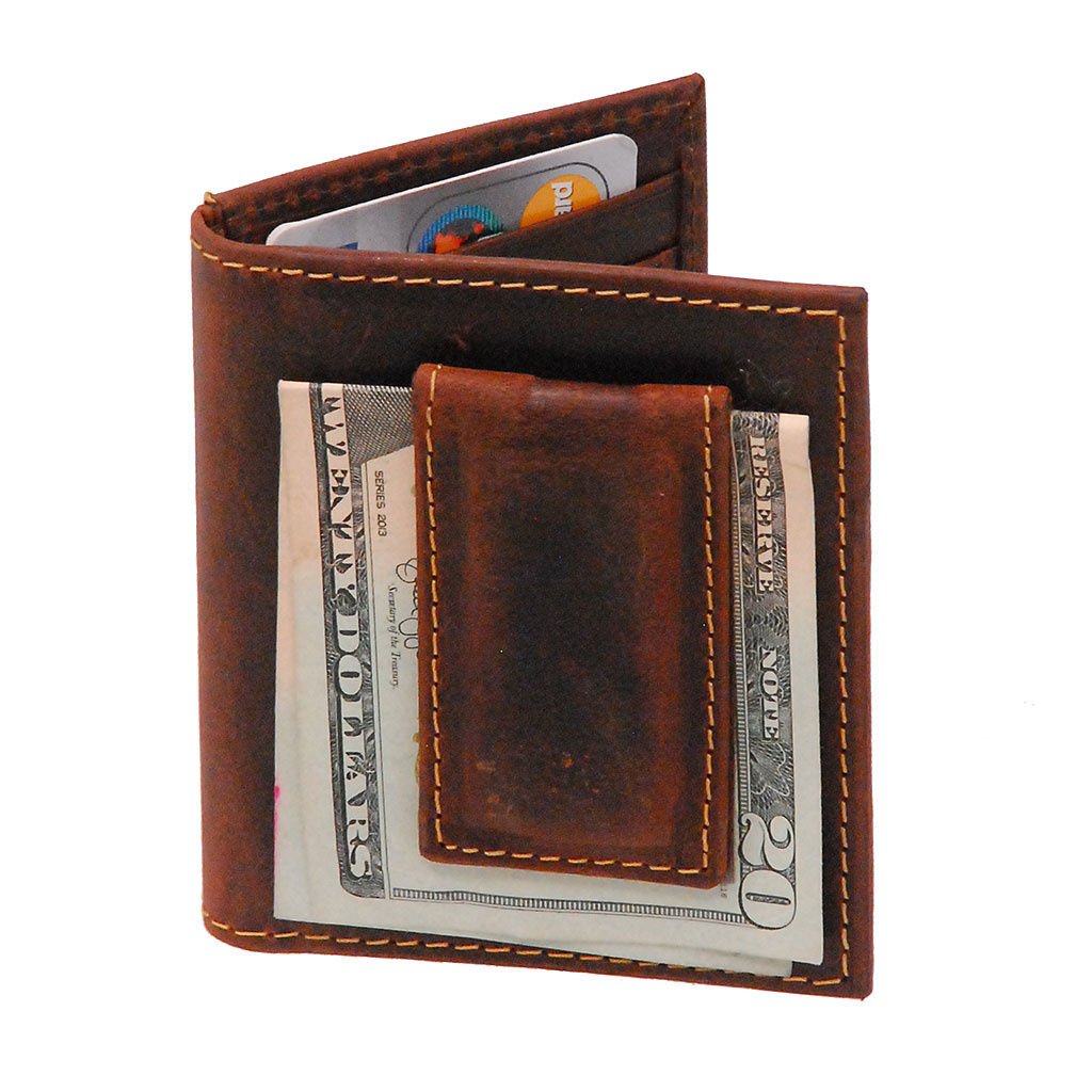 Brown Leather Money Clip Small Leather Wallet Full Grain 
